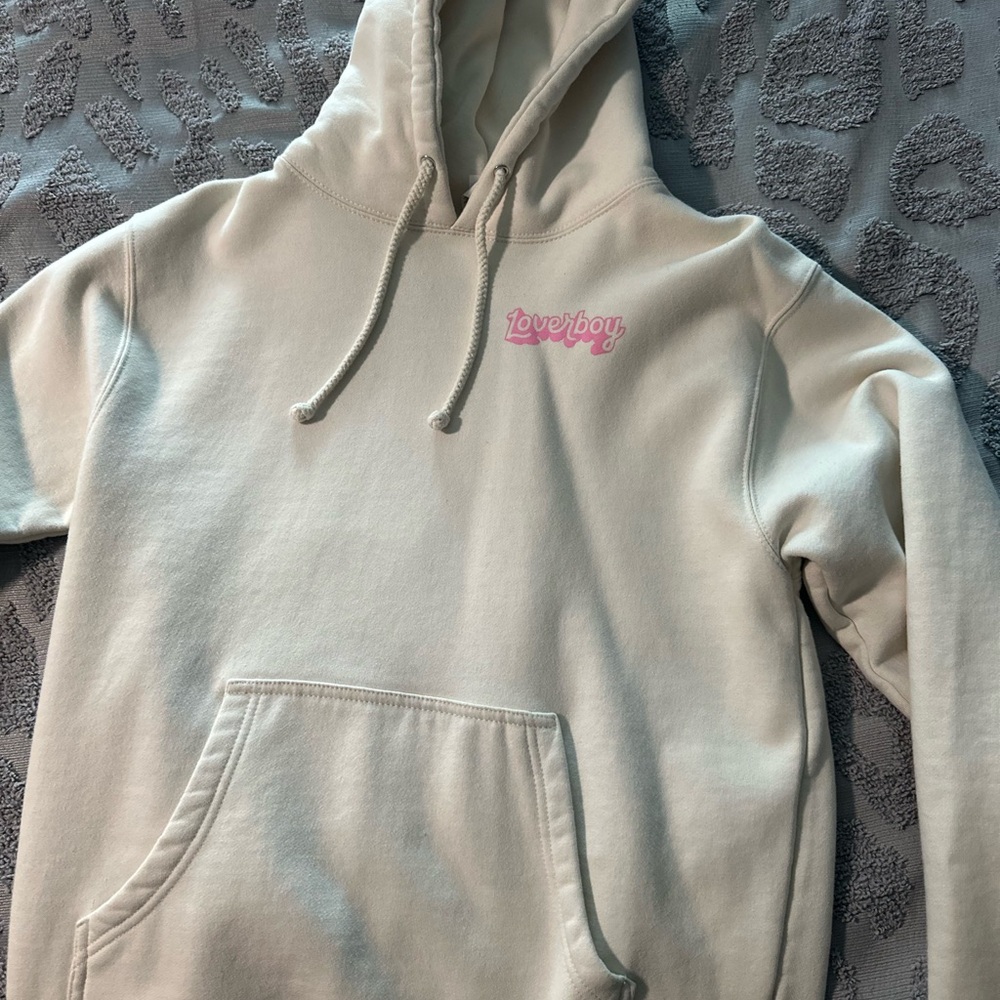 Cream Sweater with Hood and Drawstrings